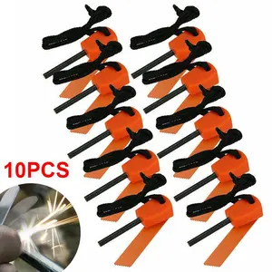 Compact Ferro Steel 10pcs Mini Emergency Flint Fire Starter Rods - Survival Kit for Outdoor Camping - Portable with 30cm Strap