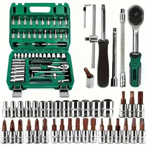 【SummerVibes】46/53pcs 1/4 Inch Drive Socket Wrench Set, With Bit Socket Set Metric And Extension Bar For Auto Repairing And Household, With Storage Case,Gift for Man,Husband,Springtok Tool Box Hardware
