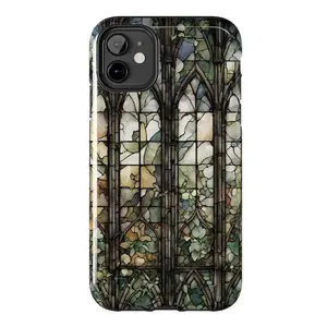 Gothic Victorian Stained Glass Tough Phone Case- A gothic architecture print with a trendy- high-quality design- This tough phone case offers dual-layer defense and is wireless charging ready- a spooky and stylish accessory