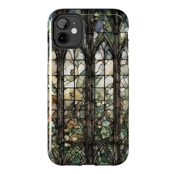 Gothic Victorian Stained Glass Custom Smartphone Casing - Gothic Architecture Print, High-Quality Polycarbonate Dual-Layer Shockproof Protection, Resistance, Wireless Charging Ready, Easy Port Access Spooky Stylish Accessory