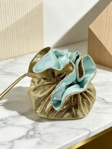 10pcs Gold Silver Color Drawstring Gift Bags, Metal Texture Fabric, Large Capacity, Fashionable Plain Design, Ideal for Gifts & Travel