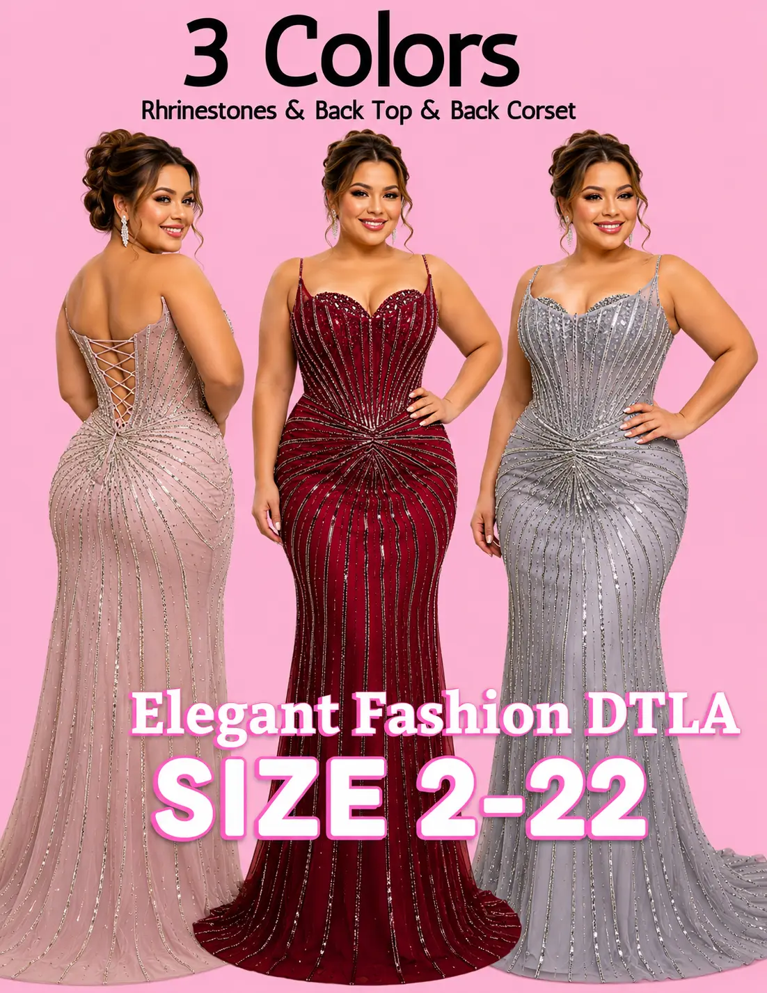 (SIZE 4-22) ✨ Elegant Fashion✨ Embellishments & Rhinestones Open Back