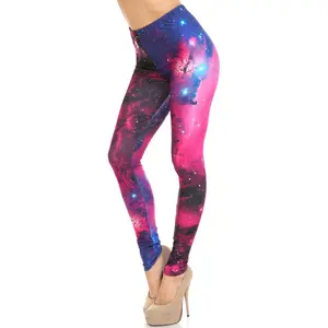 Creamy Soft Fuchsia Galaxy Leggings - USA Fashion - 100% Opaque - Luxurious All Day Comfort - HD Laser Print Design - No Fading - Nor Color Bleed - No See Through - Amazing Body Hugging Premium Women's Leg Fashion