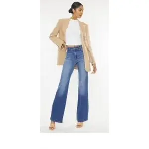 Ultra High Rise Holly Flare Jeans Medium Wash Fitted Korean Style Chic All Seasons Denim Trouser Bottoms Pants Womenswear Statement Basic Maxi Minimalist
