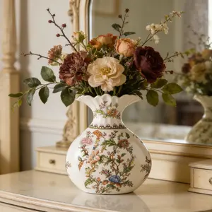 Porcelain Cylinder Vase - New Chinese-Style, American Retro Design, 0-50 cm Decorative Vase for Home Living Room Flower Arrangements, Decorative Vases