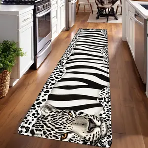 1PC, Black and White Zebra Pattern strip rugs, home décor, bathroom mats, entryway mats, bedroom bedside mats, kitchen mats, hallway rugs, flannel sponge rugs, Animal Print Rug