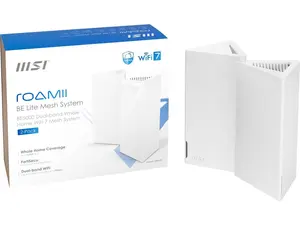 MSI Roamii BE Lite Mesh System - 2 Pack (WiFi 7, BE 5000, Up to 5,800 sq.ft. of Coverage, Supporting 120+ Devices, 2.5Gbps Ethernet Port, MU-MIMO MLO)