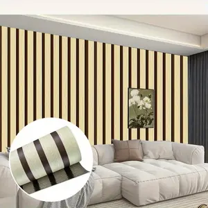 Wood Grain Grid Striped Wall Sticker, Foam Backed PVC Self Adhesive Decorative Wallpaper, Real Wood Look, Easy Cut Design, Bedroom Living Room TV Background Decor
