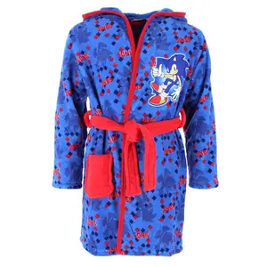 Textiel Trade Boys' Sonic the Hedgehog Hooded Bathrobe, Soft and Cozy Loungewear with Character Hood and Waist Tie