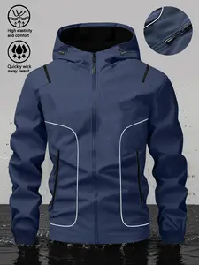 Men's Hooded Softshell Waterproof Jacket, Breathable Fitted Casual Tactical Outdoor Activewear Coat, Windproof All-Season Outerwear