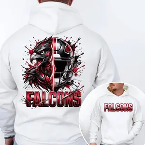 Strong Falcons Football 2 Sided Hoodie, Football Player Sweatshirt, Sports Apparel, Red & Titan Helmet Pullover Classic T-shirt, Graphic Printed Streetwear Top, 100% Cotton, Gift For Fans