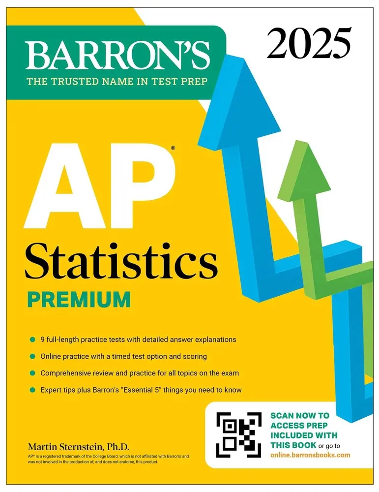USED Book - AP Statistics Premium, 2025: Prep Book with 9 Practice Tests + Comprehensive Review + Online Practice by Barron's Educational Series (Paperback) - english