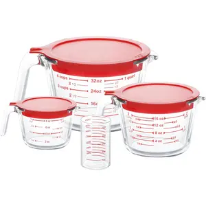 4 count Glass Measuring Cups Set, 5 Oz, 1-Cup, 2-Cup, 4-Cup Liquid Measuring Cups with  for Kitchen, Freezer and Microwave Safe
