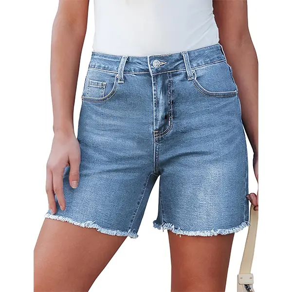 luvamia Jean Shorts for Women Trendy High Waisted Stretchy Denim Summer Casual Raw Hem Mom Long Shorts Cutoff Jorts,back to school shopping