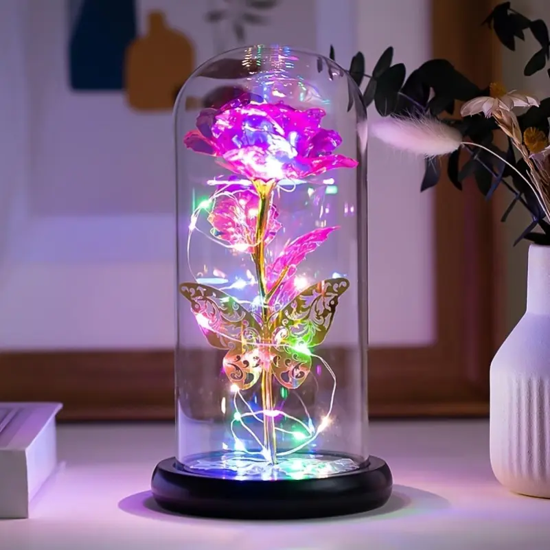 1pc Enchanted Eternal Light Up Galaxy Rose with Shiny Butterfly - A Glamorous Glass Dome Gift for Women, Mom, Grandma, Wife - Perfect for Christmas, Birthday, and Anniversaries