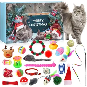 24 Days Christmas Countdown Calendar - Cat Advent Calendar - with Assorted Interactive Cat Toys for Indoor Kitten Cats Pet Surprise Xmas Gifts for Cat Lovers Women (Blue)