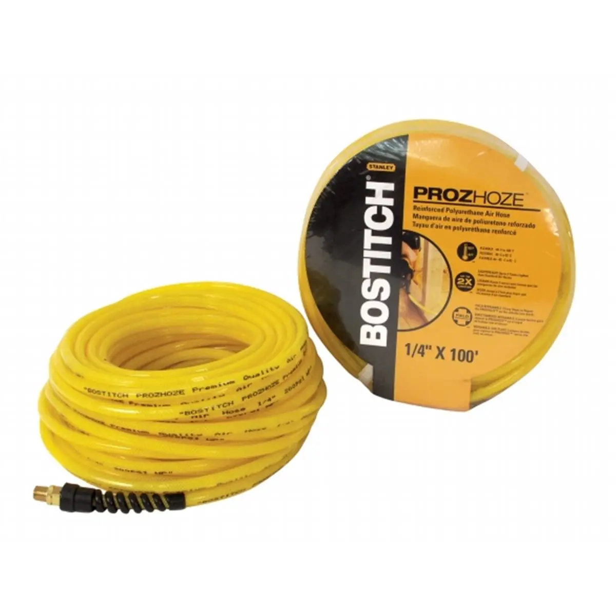 Stanley Bostitch PRO-1450 .25 in. x 50 ft. Air Hose, Chemical Resistant, Patented Ribbing, Reusable Fittings