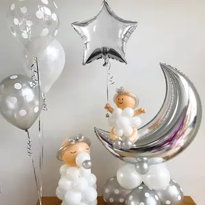 1Set Star Foil Balloons Moon Foil Mylar Balloons with 50Pcs Silver Star Balloons and 4Pcs Large Moon Foil Balloons for Christmas Anniversary Engagement Wedding Birthday Party Decoration