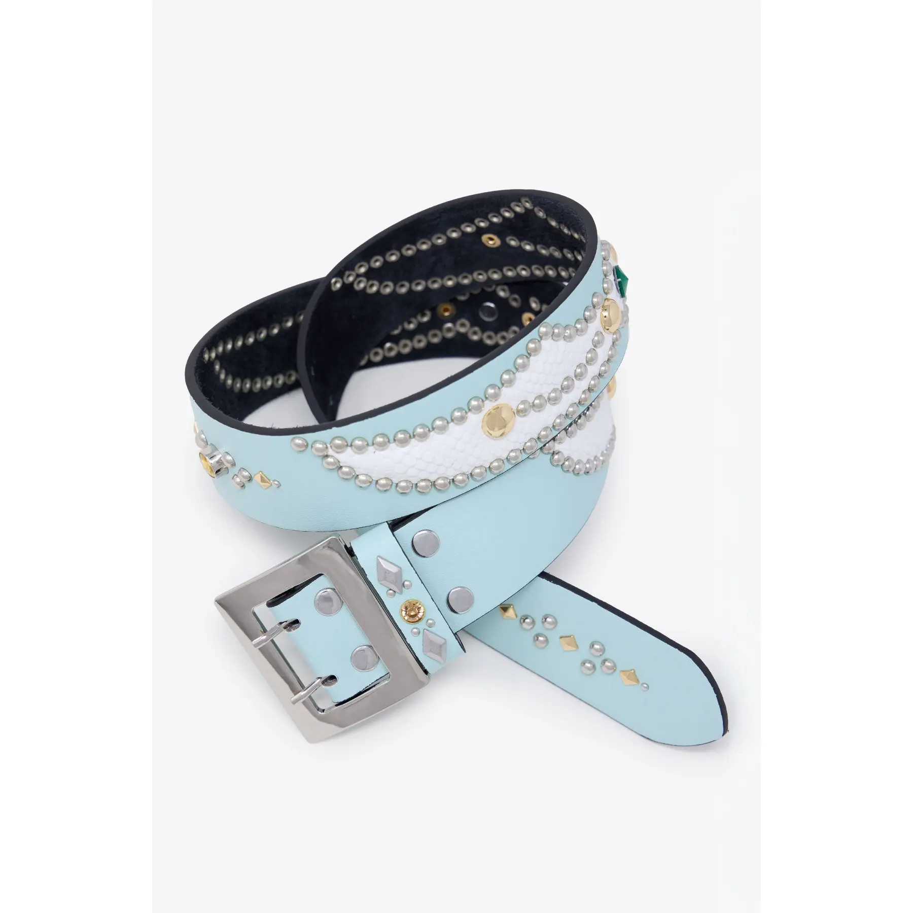 mnml Vintage Python Belt - Aqua/White