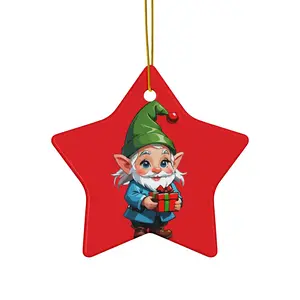 Christmas Noel Ceramic Ornament, Hanging Decoration Gift for Winter Home Decor, Festive Seasonal Bauble Circle Glossy