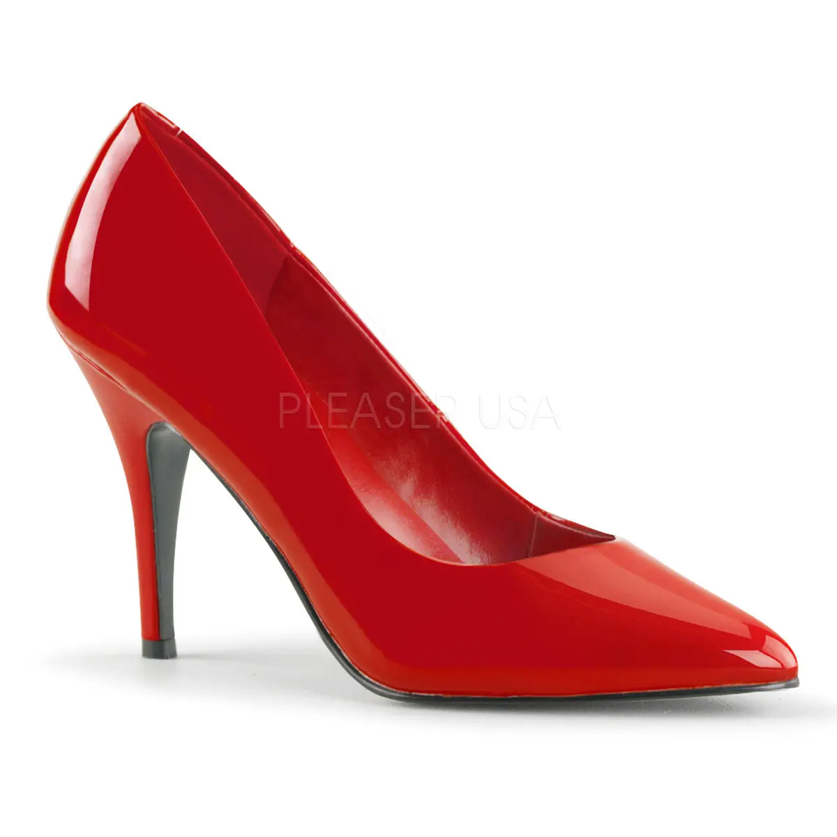 Women's Pointed Toe Red Patent Leather Pump Stiletto Heels - VANITY-420 Pleaser Shoe, 4 in Elegant Classy Fashion Footwear, Stylish