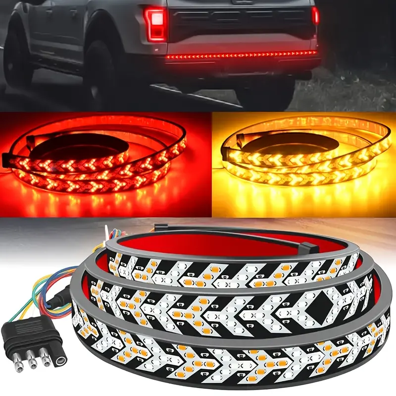 60in Arrow Aluminum LED Tailgate Light Bar, Ultra-Bright White & Amber Strip with Brake/Signal Function, Easy Installation Connector, Safety Led Lights for Truck, Truck Accessories, Cool Car Stuff