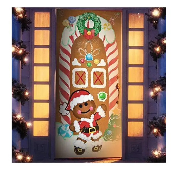 Christmas Gingerbread Door Cover Window Banner Front Door Porch Sign Village Displays Christmas Indoor Outdoor Decor Holiday Winter House Decoration