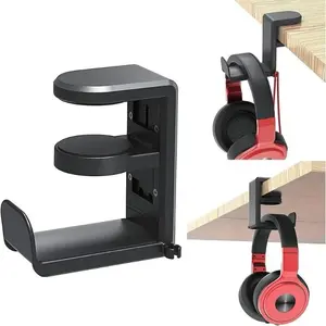 Under Desk Headphone Stand, Adjustable & Rotating Arm Clamp Headphone Holder, Universal Fit Headphones Stand for Home Office, Headphone Hanger