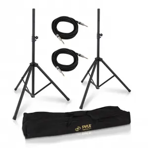 Speaker Stand Kit, Height Adjustable, Heavy-Duty Metal, Includes Cables