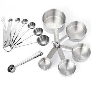 Stainless Steel 13-Piece Measuring Cups & Spoons Set for Cooking & Baking Includes 5 Cups 6 Spoons 1 Leveler & 1 Coffee Scoop Ideal for Dry & Liquid Measurements