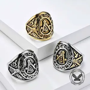 GTHIC Retro Masonic Symbol Stainless Steel Ring for Men Women Birthday Gift Charms Jewelry Accessories