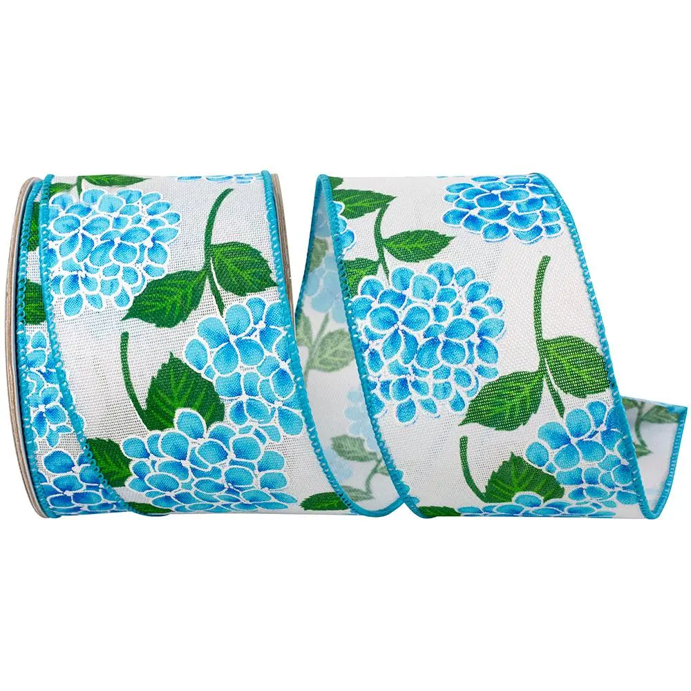 Bright Blue Hydrangea Linen Ribbon, 2.5" X 10YD