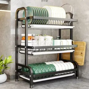 3-Tier Black Dish Drying Rack Large Capacity With Plate Slot Utensil Caddy Knife Block Mug Hook And Drain Tray For Dishes Bowls Pots Pans And Silverware Organizer Sink Countertop Storage Solution