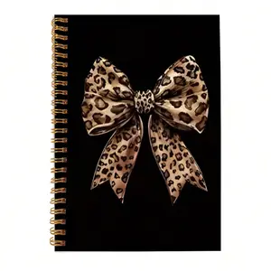 Chic Leopard Bow A5 Spiral Notebook, Animal Print Design Journal, Fashion Beauty Stationery, Ideal for Women, 50 Sheets, 5.5x8.3 Inches, Spiral Bound Notepad