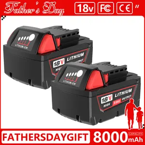 #fathersdaygift 2Packs 8.0Ah M18 18V Lithium Replacement Battery for Milwaukee 48-11-1862 48-11-1852 48-11-1882 Cordless Power Tools High Output LED Indicator Safety Protection