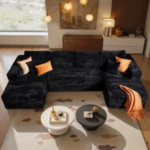 【3 Packages Shipping】 OOSWIFT 135" inches Plush Moder U-Shaped Cloud With Spring，VelvetModularCouch with Chaise, No Assembly RequiredSectional Sofaliving room furniture