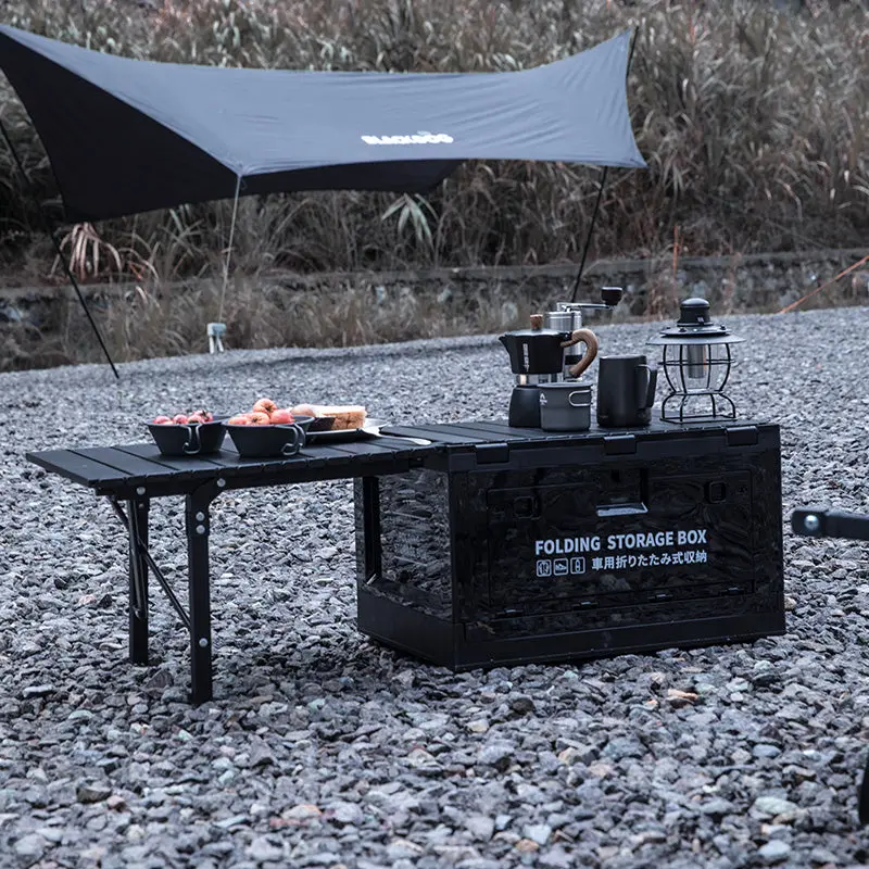 Outdoor camping folding storage box with extendable bracket