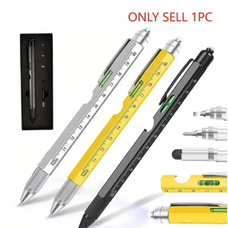New ultifunctional Tool Pen Set, Portable 9-In-1 Ballpoint Pen with LED Light and Battery, Creative Men's Gift, Fun Learning Supplies