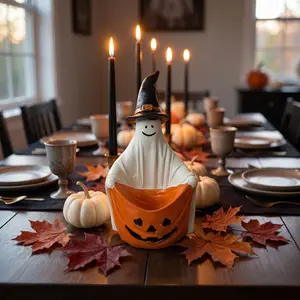 Halloween Resin Craft Ghost Holding Pumpkin Bag Ornament, Desktop Decorative Piece, Desktop Figurine, Resin Figure, Perfect Gift, Unique Halloween Decoration