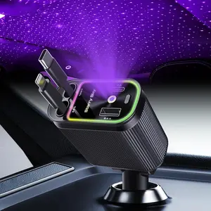 CHNKEYUN 4-in-1 Multifunctional Car Roof Charger - Anti-Tangle Retractable Cables, 2 USB Charge Ports, Starlight LED Lights, Fast-Charging Adapter, Non-Aromatherapy Car Interior Accessories, Multifunctional Charger