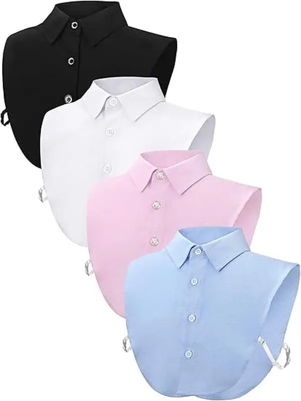 4Pcs Fake Collars for Women Detachable Faux Shirt Collar Fake Dickey for Women Outfit Half Shirts Round (White, Black, Pink, Blue) - Home Improvement., Casual, Everyday, Halloween, Smooth, Top, Uniforms