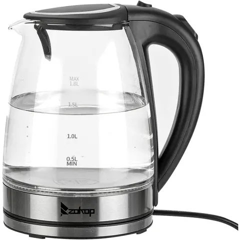 Zokop 1.8L Glass Electric Kettle - 1500W Cordless Household Appliance with 360° Cordless Use, LED Light, Auto Shut-Off, Boil-Dry Protection, Ideal for Tea, Coffee Equipment, Oatmeal Preparation