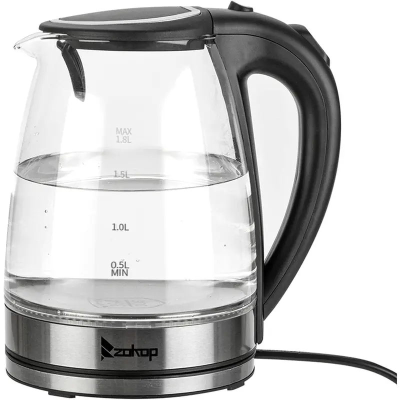 Zokop 1.8L Glass Electric Kettle - 1500W Cordless Household Appliance with 360° Cordless Use, LED Light, Auto Shut-Off, Boil-Dry Protection, Ideal for Tea, Coffee Equipment, Oatmeal Preparation