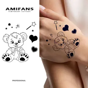 AMIFANS Temporary Tattoo Magical Teddy Bear, Semi Permanent Tattoo,Lasting 1-2 Weeks Tattoo, Long Lasting Tattoo, Juice Tattoo, Realistic Tattoo, Romantic Tattoo, Fake Tattoo, Waterproof, Authentic Tattoo Look, Niche Design Tattoo, Fruit Tattoo