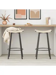 Handmade Weaving, Suitable for All Scenarios 2-piece set of black and white PVC bar stools Counter height backless dining chair+circular footstool for indoor and outdoor use, waterproof and weather resistant