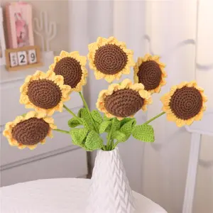 Sunflower Design Crochet Flower, 7 Counts/set Artificial Handmade Crochet Flower without Vase, Sunflower Bouquet, Home Decor for Living Room Bedroom, Summer Gifts, Crochet Artificial Flowers, Decorative Flowers