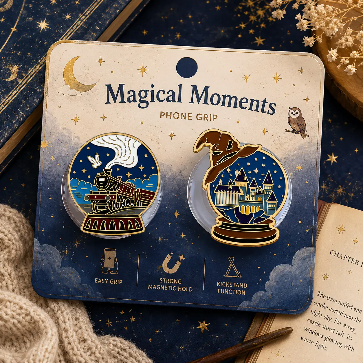 Magical Fantasy Magnetic Phone Grip Stand, Wizard Castle MagSafe Phone Holder, Bookish Kindle Grip, Cozy Reader Gift