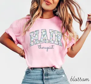 Hair Therapist Floral Comfort Colors Shirt • Flower Hairstylist Work Tshirt • Hair Stylist Tshirt • Hairdresser Gift • Cosmetologist Grad Gift Top Womenswear Medium Casual