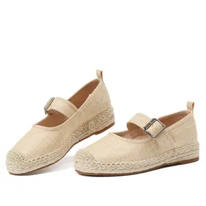 CELNEPHO Mary Jane Flats for Women Round Toe Buckle Strap Pull on Woven Platform Espadrilles Flats Comfy Elegant Women Ballerina Shoes Cute Shoes