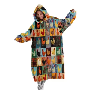 hoodie blanket，Wearable Blanket，Hooded Blanket Wearable Throw, Patchwork Chicken Hoodie Blanket, Digital Print Flannel Soft Warm Blanket for Sofa Home Leisure Air Conditioning Nap Office Bed Camping Travel Gift，Christmas Gift,Valentine's Day gift